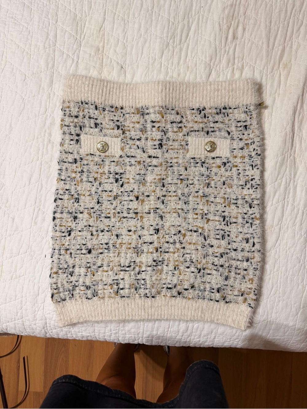 Freshman 1996 Tweed Knit Mini Skirt Size M Ivory Gold Black